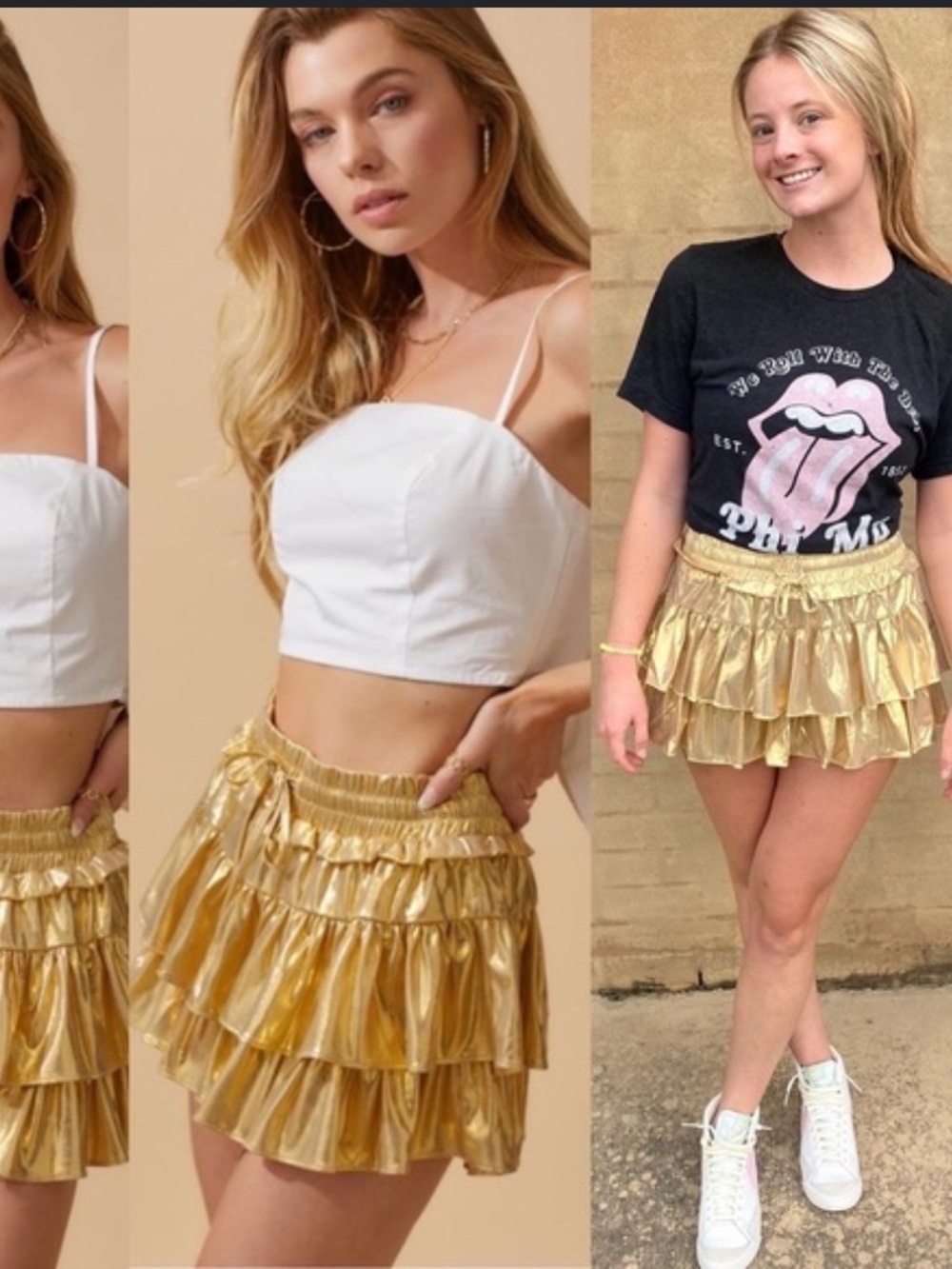 Gold Ruffle Tiered Skort - Shiny Women's Mini Skort